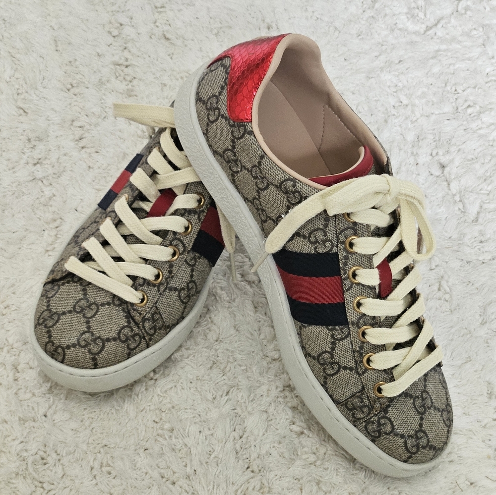 Gucci Cream and Red Sneakers with Iconic Design